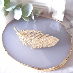 New Feather Brooch Women Gold Crystal Rhinestone Pin Quirky Lizard Boutique